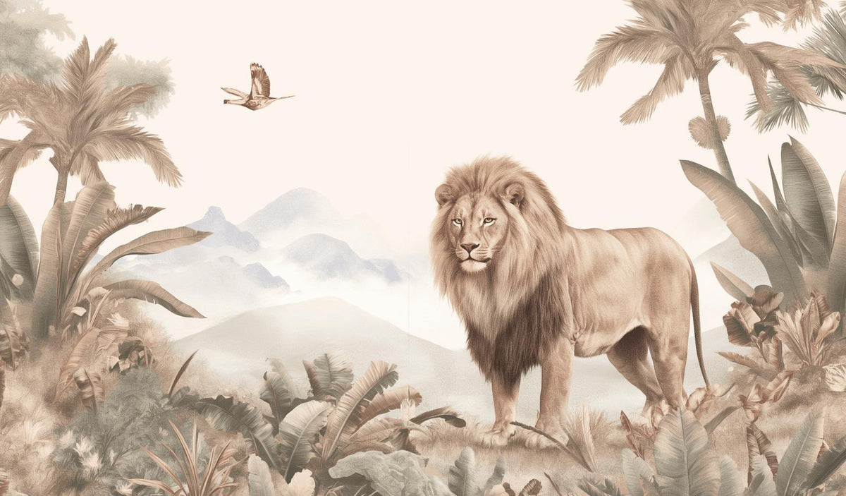 Papier peint lion jungle tropicale
