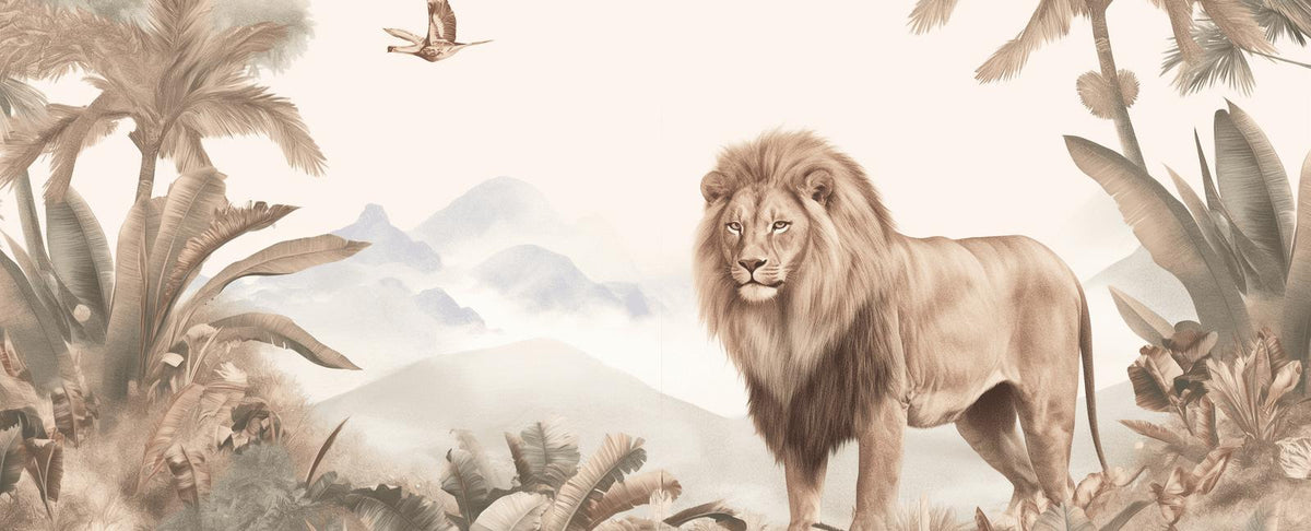 Papier peint lion jungle tropicale