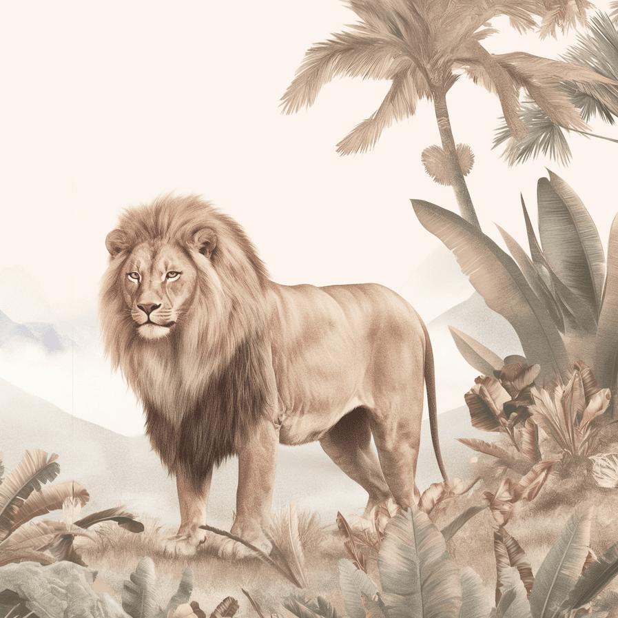 Papier peint lion jungle tropicale