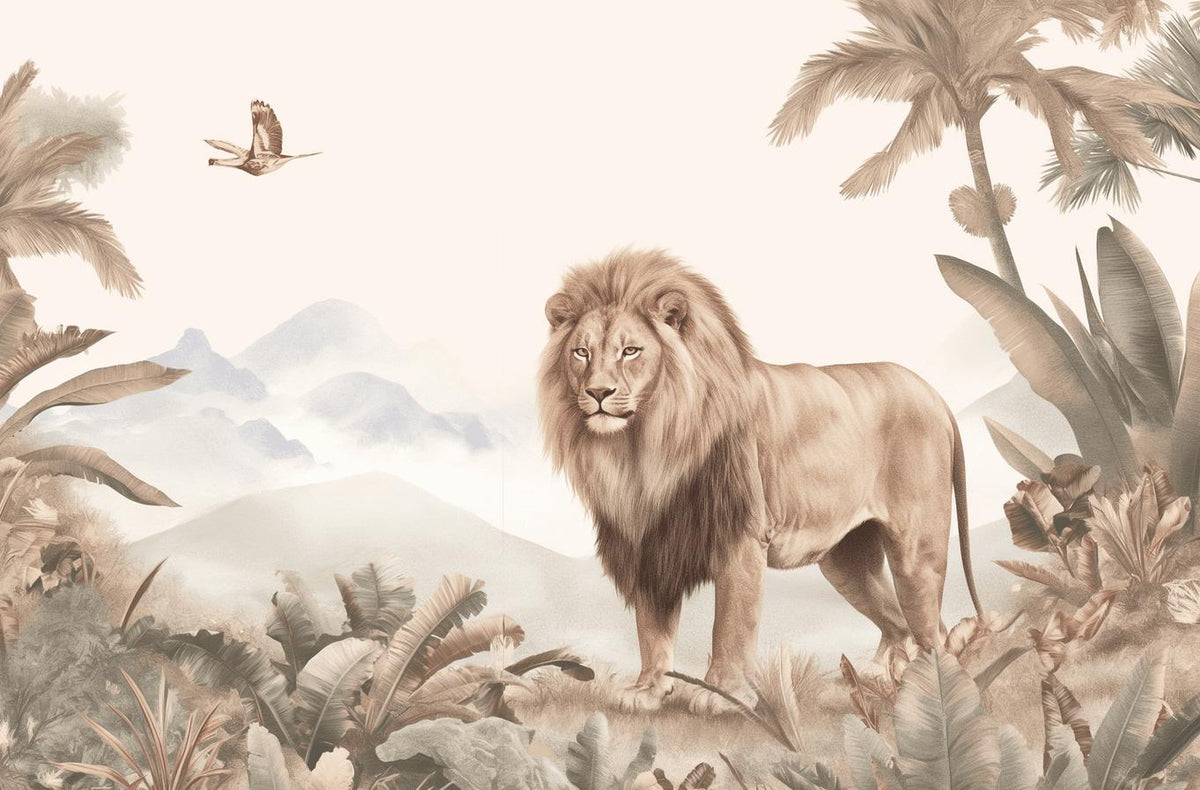 Papier peint lion jungle tropicale