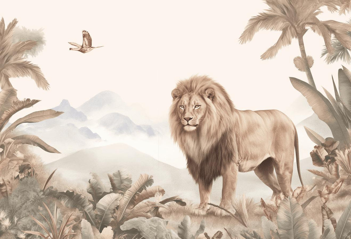 Papier peint lion jungle tropicale