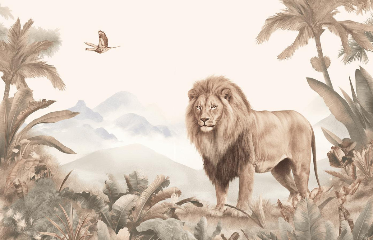 Papier peint lion jungle tropicale