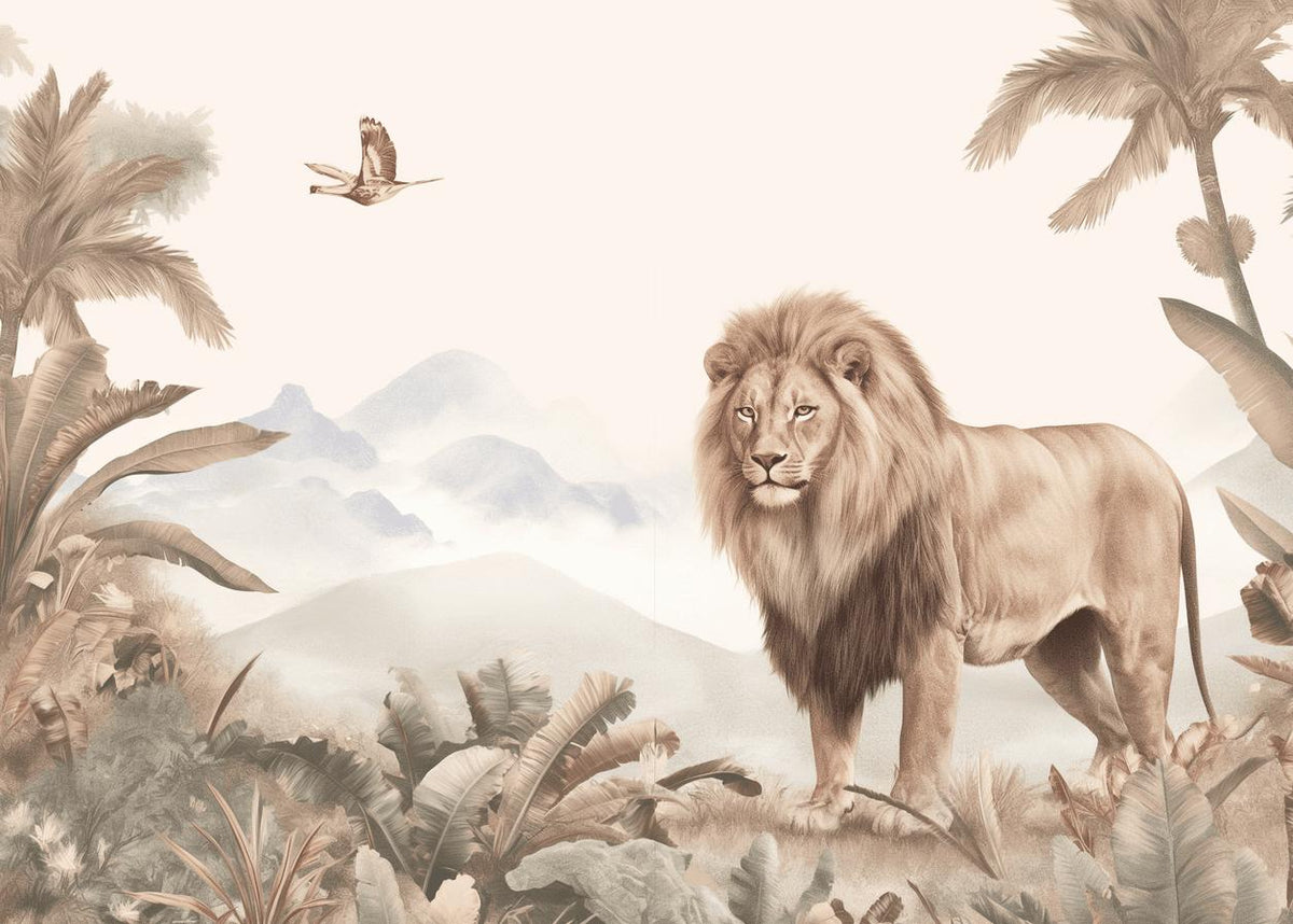 Papier peint lion jungle tropicale