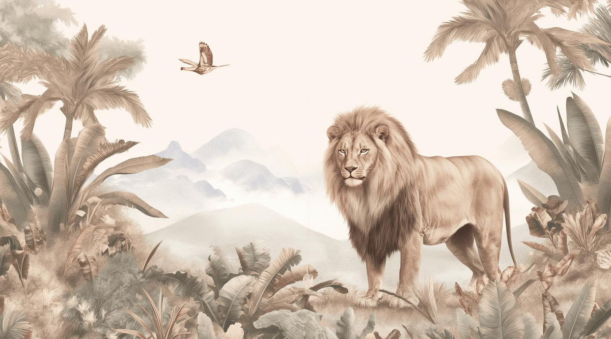 Papier peint lion jungle tropicale