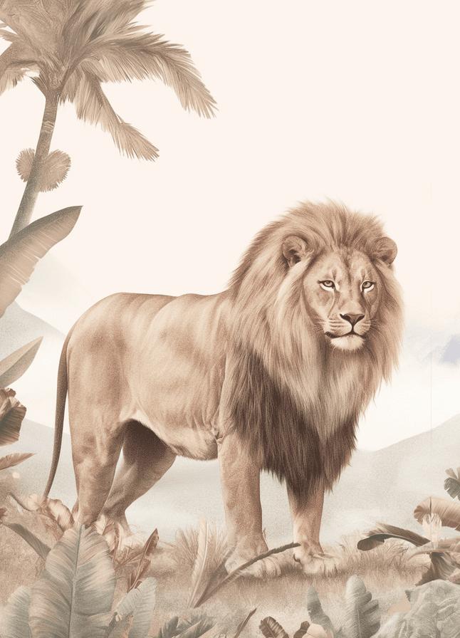 Papier peint lion jungle tropicale