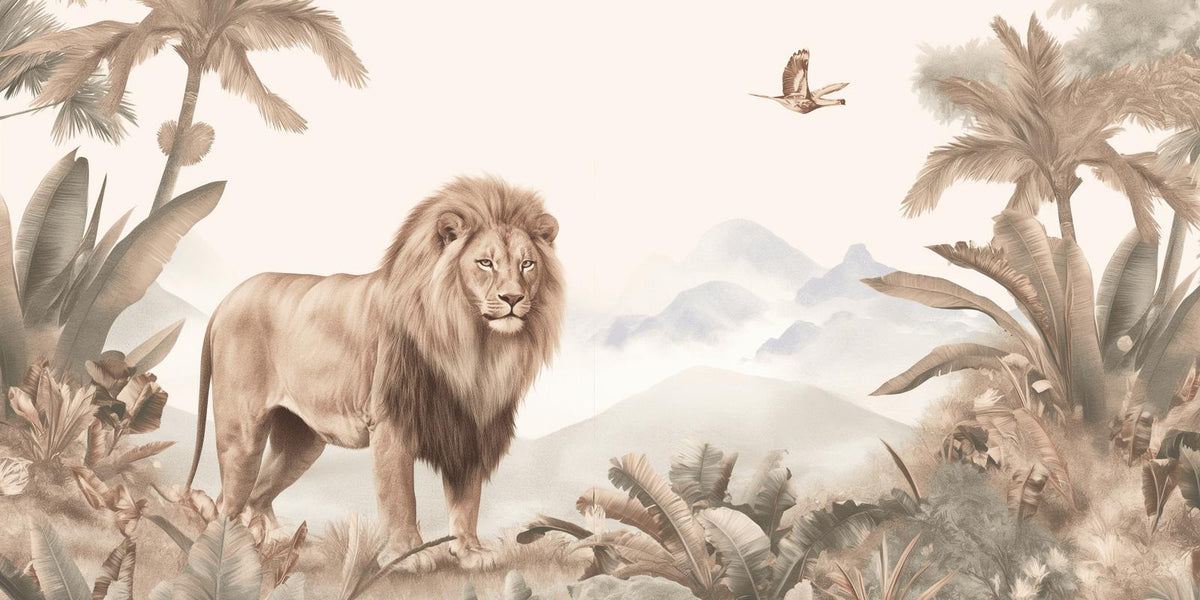 Papier peint lion jungle tropicale