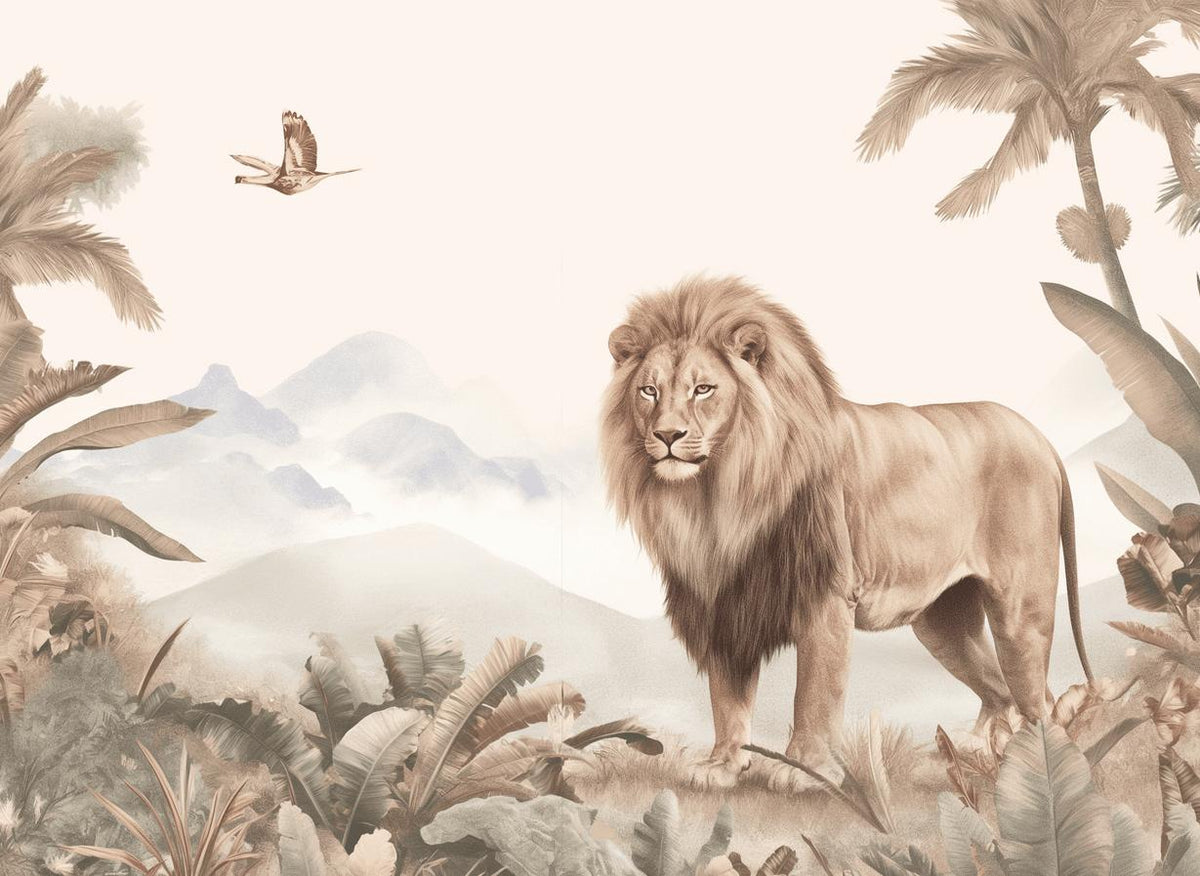Papier peint lion jungle tropicale