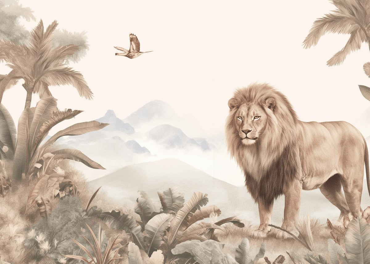 Papier peint lion jungle tropicale