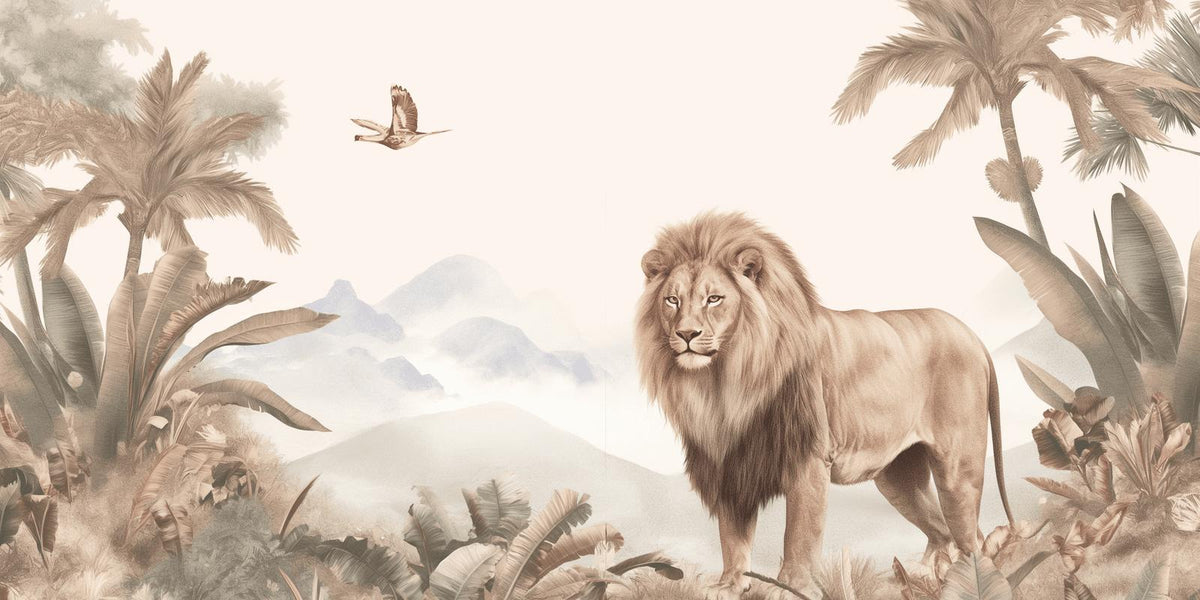 Papier peint lion jungle tropicale