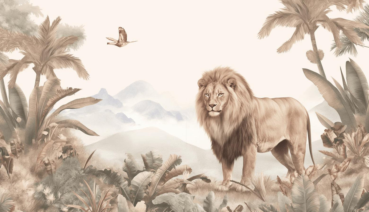 Papier peint lion jungle tropicale