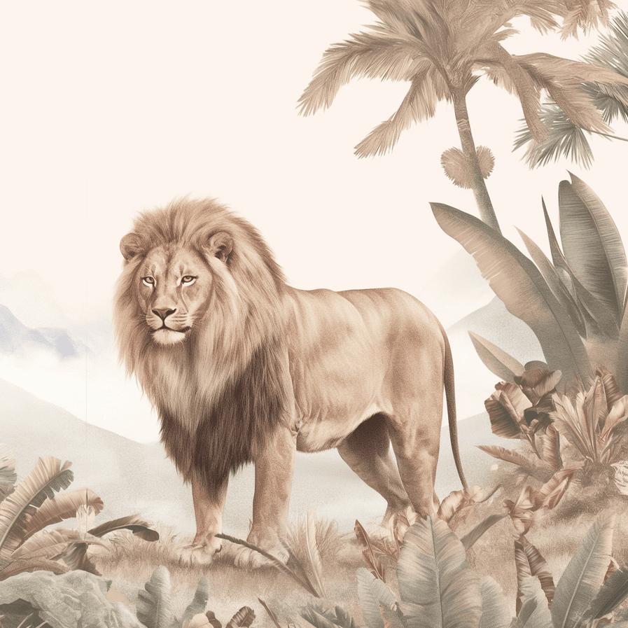 Papier peint lion jungle tropicale