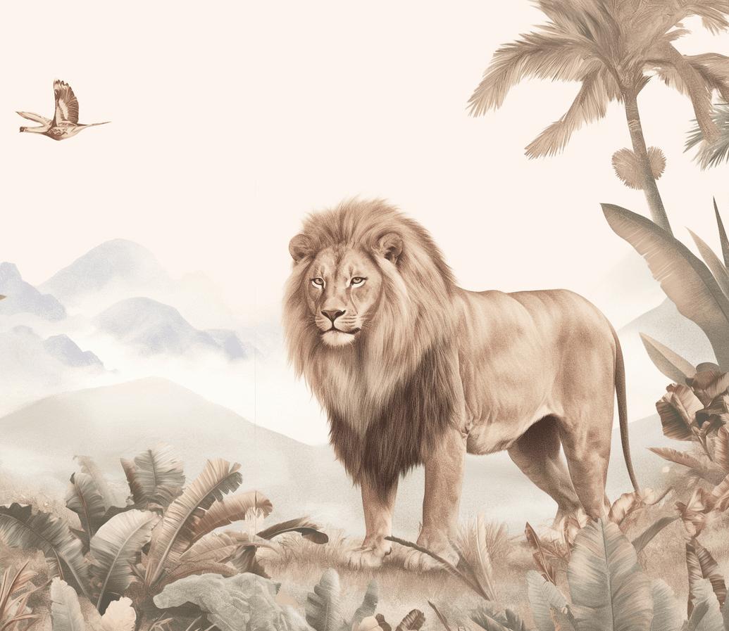 Papier peint lion jungle tropicale