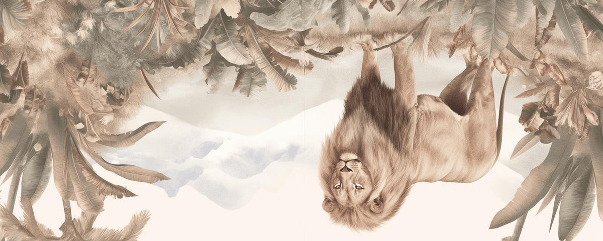 Papier peint lion jungle tropicale