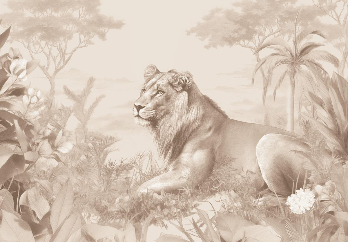 Papier peint lionceau savane sépia
