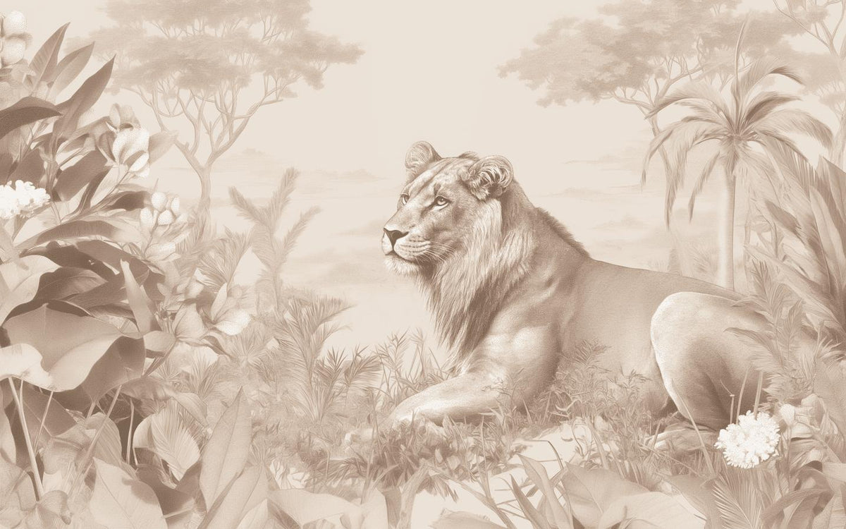 Papier peint lionceau savane sépia