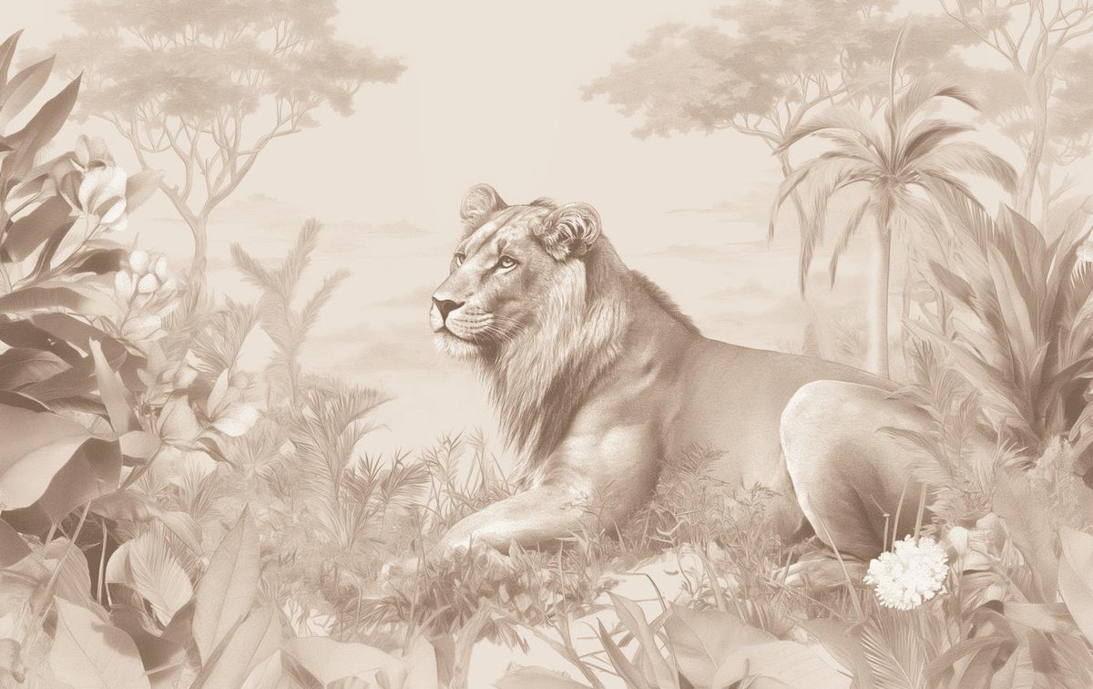 Papier peint lionceau savane sépia