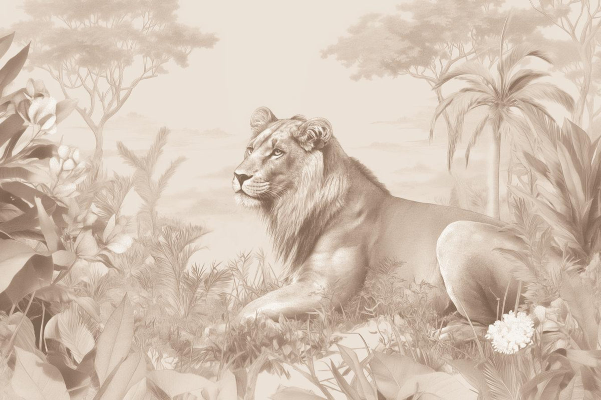 Papier peint lionceau savane sépia