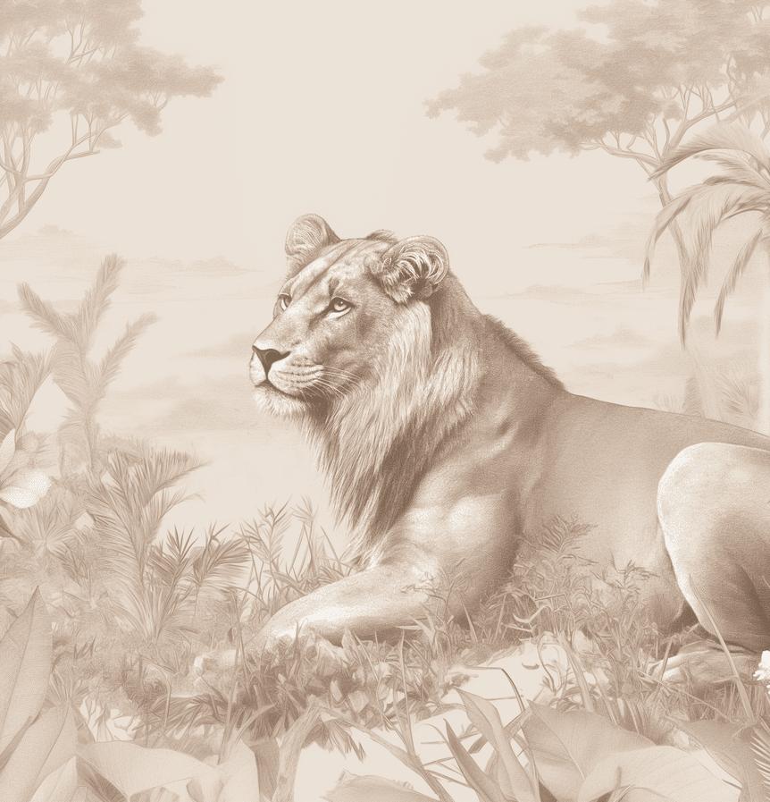 Papier peint lionceau savane sépia
