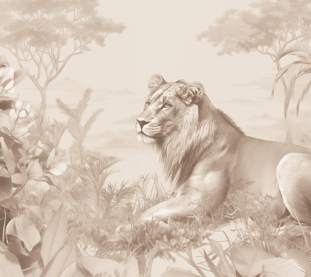 Papier peint lionceau savane sépia