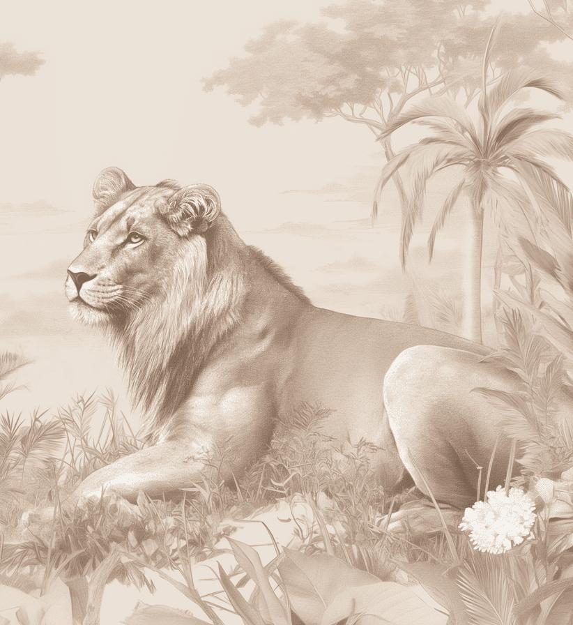 Papier peint lionceau savane sépia
