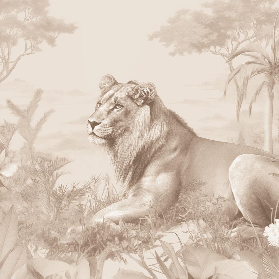 Papier peint lionceau savane sépia