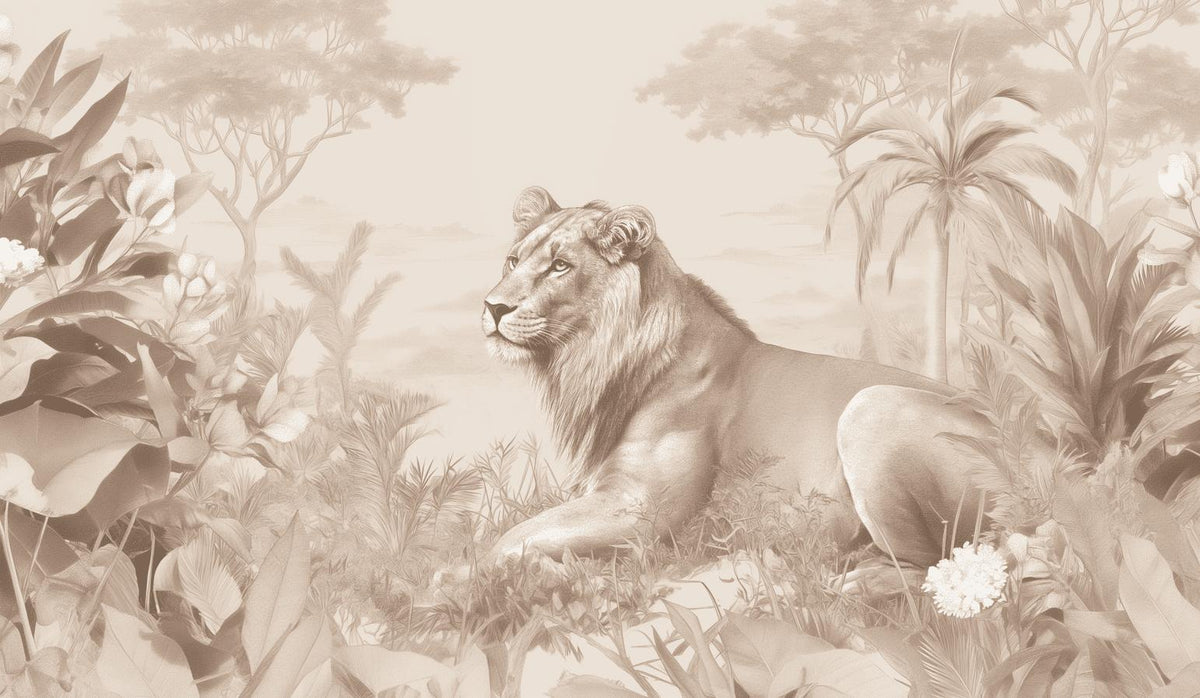 Papier peint lionceau savane sépia