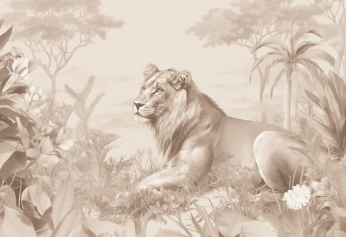 Papier peint lionceau savane sépia