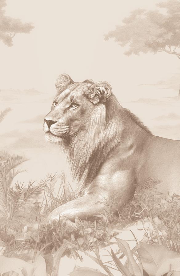 Papier peint lionceau savane sépia