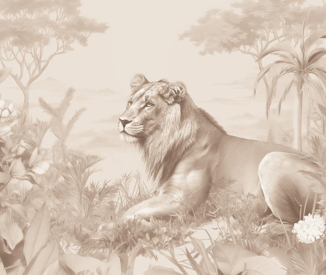 Papier peint lionceau savane sépia