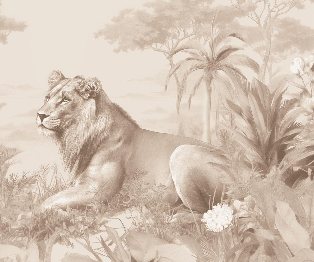 Papier peint lionceau savane sépia