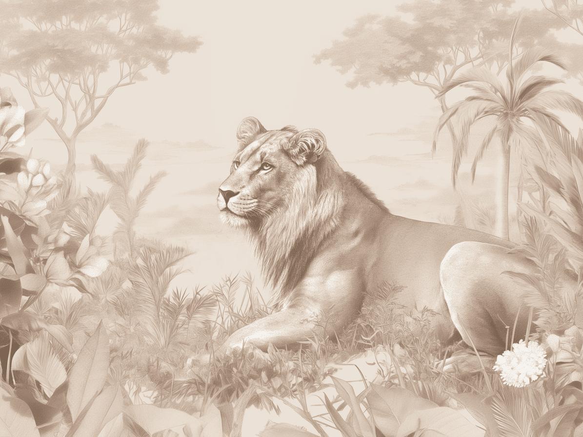 Papier peint lionceau savane sépia