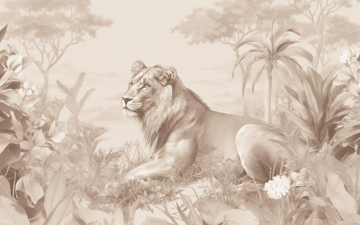 Papier peint lionceau savane sépia