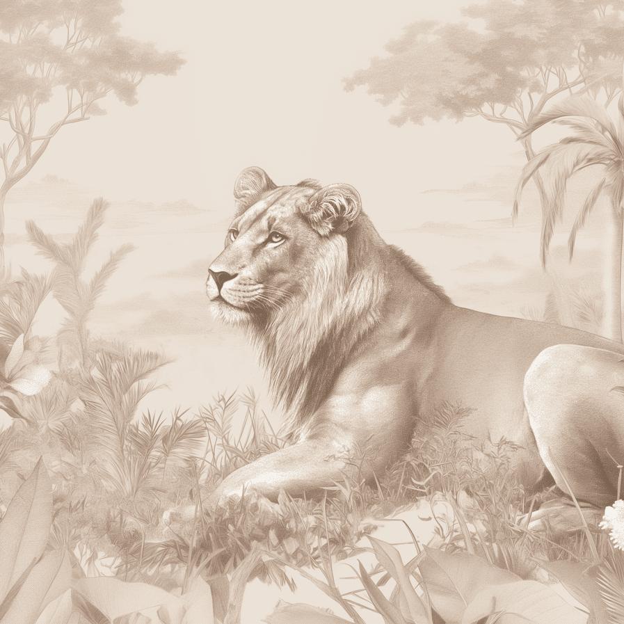 Papier peint lionceau savane sépia