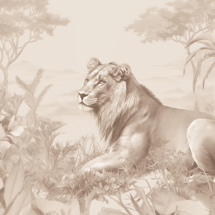 Papier peint lionceau savane sépia