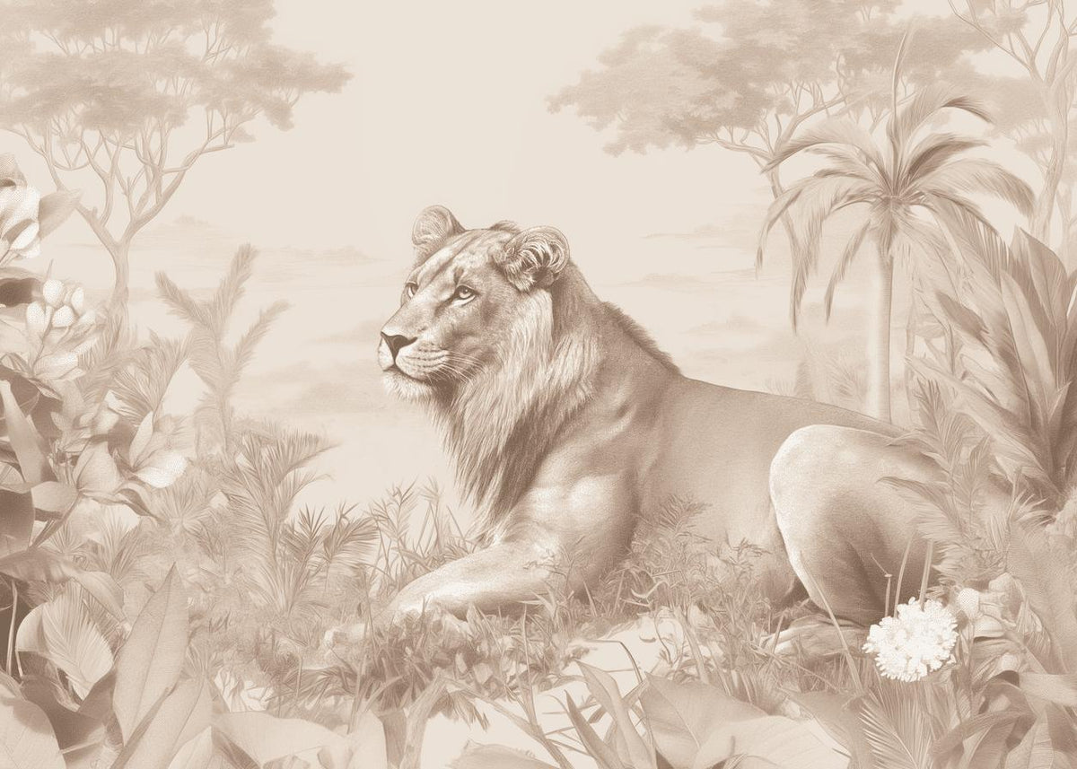 Papier peint lionceau savane sépia