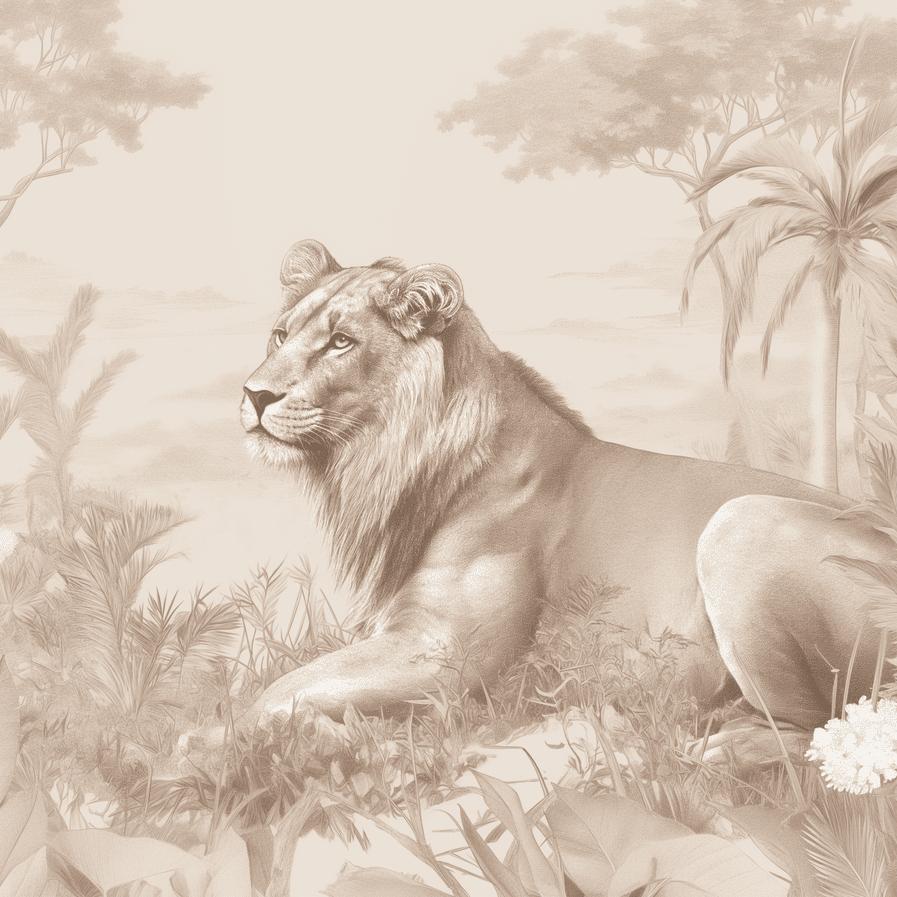 Papier peint lionceau savane sépia