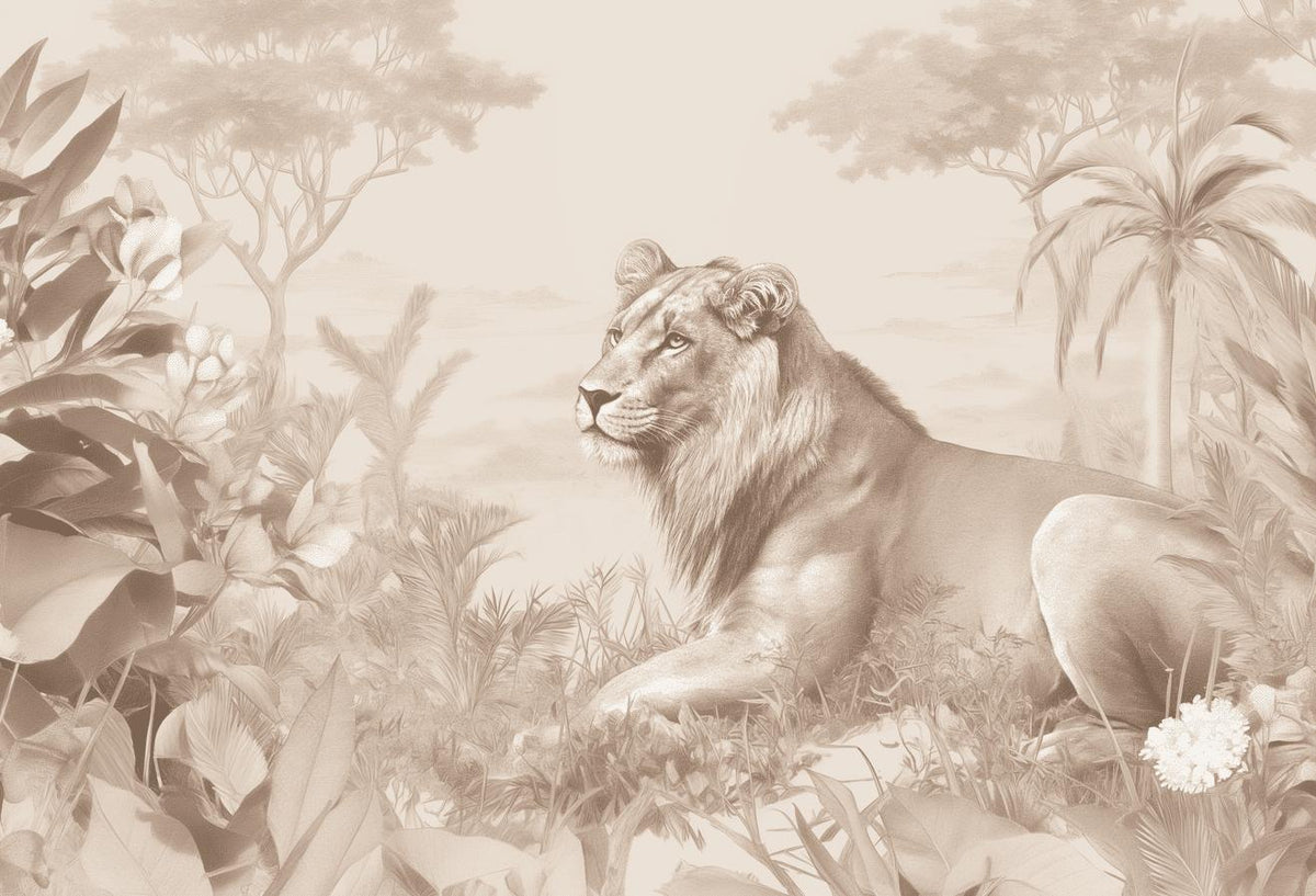Papier peint lionceau savane sépia