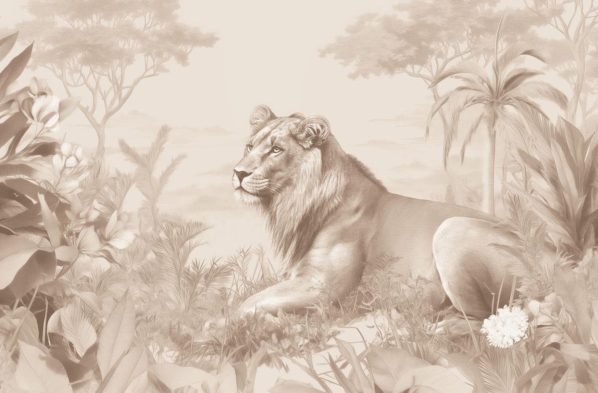 Papier peint lionceau savane sépia