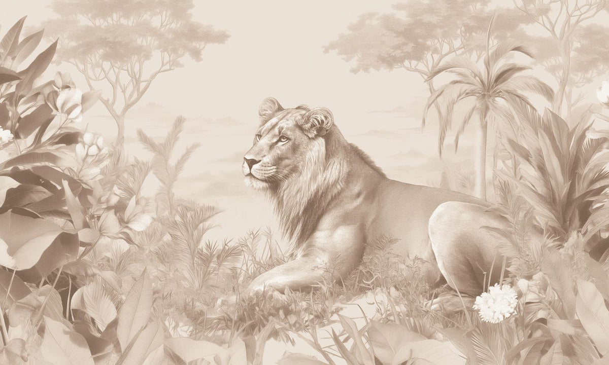 Papier peint lionceau savane sépia