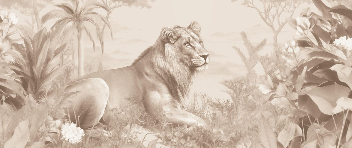 Papier peint lionceau savane sépia