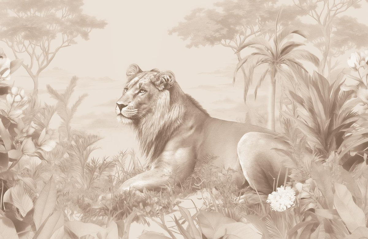 Papier peint lionceau savane sépia