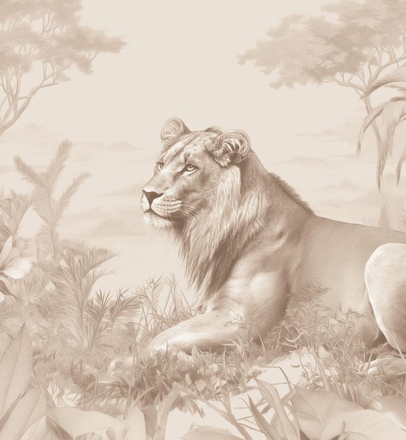 Papier peint lionceau savane sépia