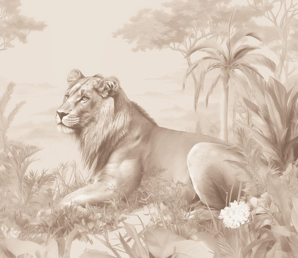 Papier peint lionceau savane sépia