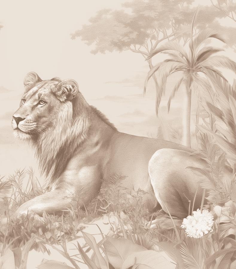Papier peint lionceau savane sépia