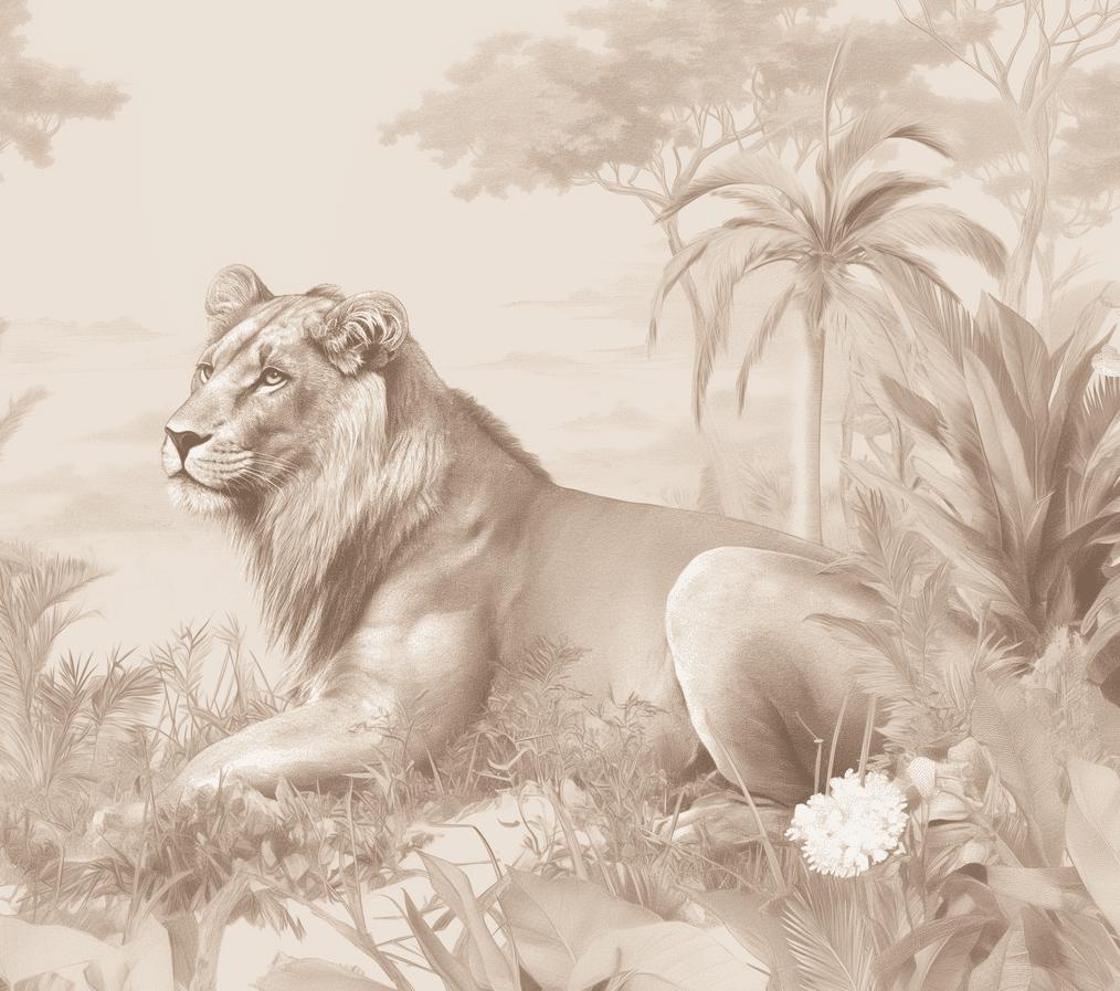 Papier peint lionceau savane sépia