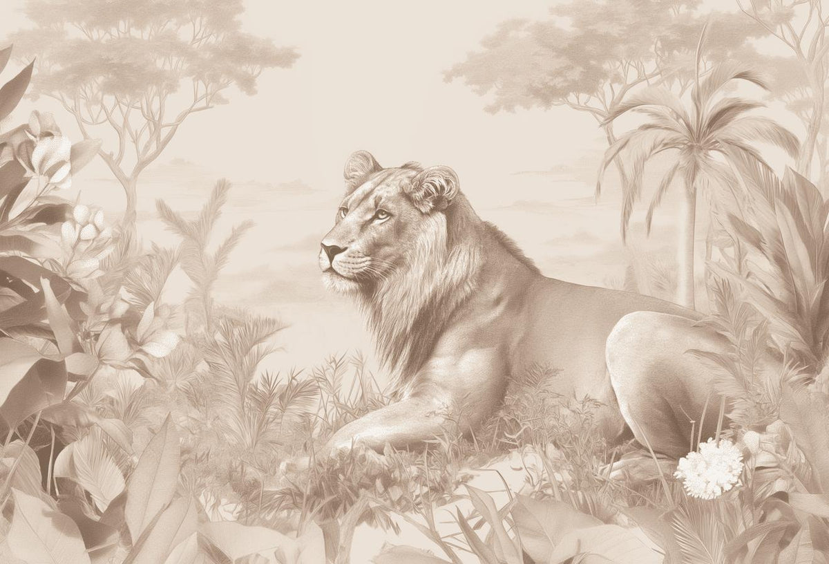 Papier peint lionceau savane sépia