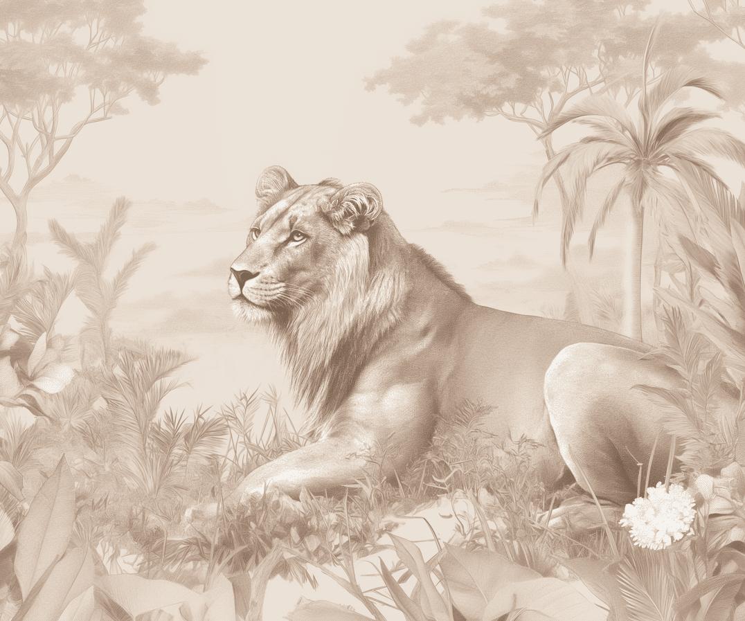 Papier peint lionceau savane sépia