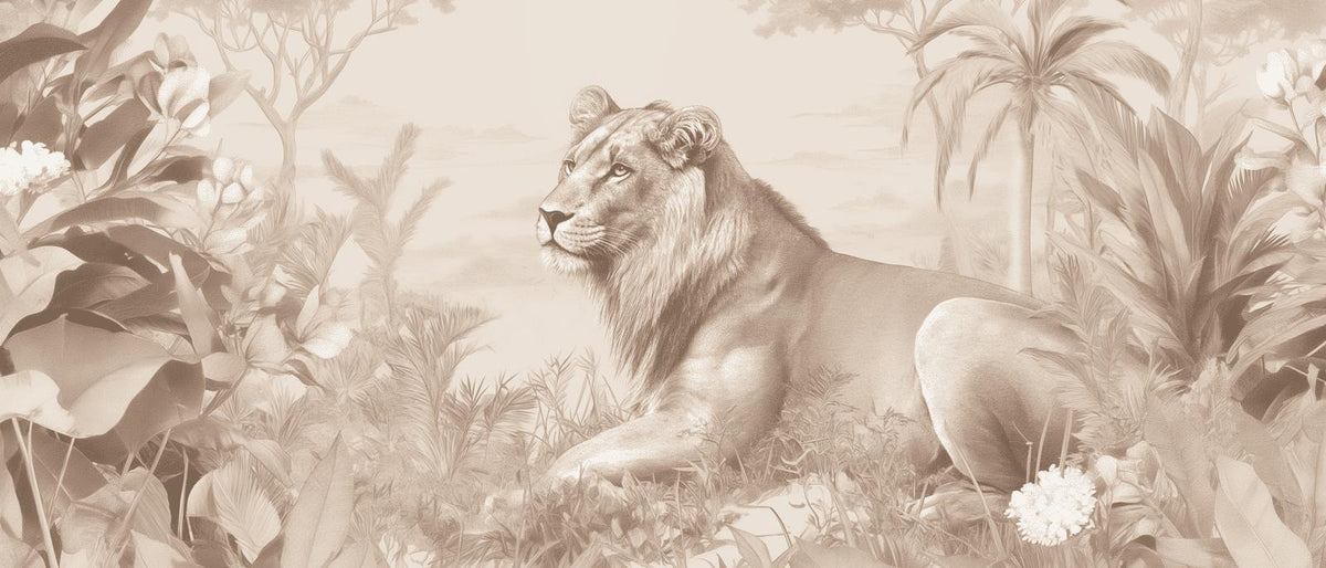 Papier peint lionceau savane sépia