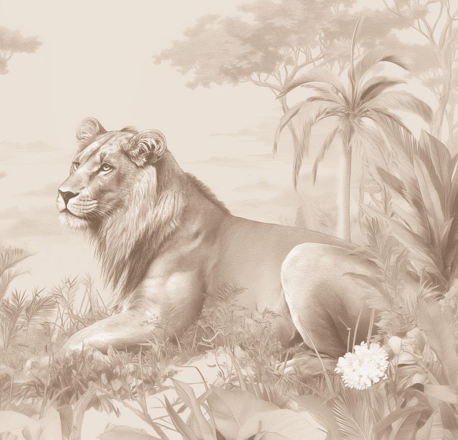 Papier peint lionceau savane sépia