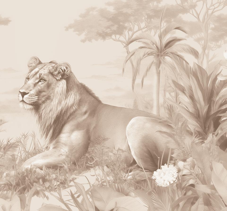 Papier peint lionceau savane sépia